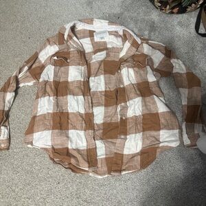 American Eagle Outfitters Brown and White Plaid Button Down Shirt
